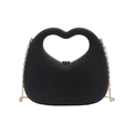 Borsa da sera minimalista nera a forma di cuore con manico traforato e catena dorata - Nero