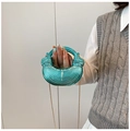 Mini metallic teal crescent bag with pleated texture and golden chain strap detail - Ice Blue