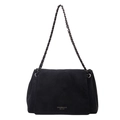 Schwarze Wildleder-Schultertasche mit goldener Kette und elegantem Marken-Schriftzug - Schwarz