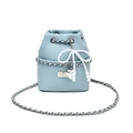 Light blue quilted leather bucket bag with silver chain and pearl bow charm detail - Blue