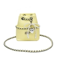 Mini light yellow leather bucket bag with pearl bow, heart pendant and silver chain strap - Yellow