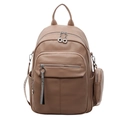 Close-up of soft khaki leather backpack featuring high-quality lychee texture and round zipper - Khaki