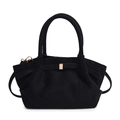 Große schwarze Wildleder-Tote Bag mit eleganter Gold-Metallschnalle und Tragegriff - Schwarz