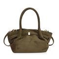 Grand sac cabas rétro vert olive mat avec boucle dorée et doubles poignées pour femmes - Vert