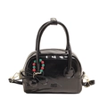 Borsa Boston nera lucida con ciondolo di perline e tracolla regolabile per donna - Nero
