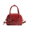 Borsa Boston vintage rossa in pelle cerata con ciondolo di perle colorate - Rosso