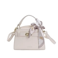 Borsa Kelly in pelle color bianco crema con fibbia dorata e foulard di seta stampato - Bianco