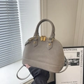 Classic grey shell bag in matte leather featuring gold zippers and detachable strap - Standard Type / Gray