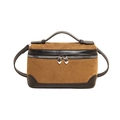 Retro faux suede rectangle handbag in brown with black trim and heart-shaped zippers - Brown