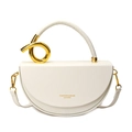 Borsa a sella bianca semicircolare con manico in metallo dorato e tracolla sottile - Bianco
