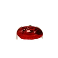 Chic red metallic shell clutch with wavy texture and fine golden chain strap - Red