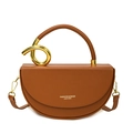 Brown semi-circular saddle bag with unique gold metal handle and adjustable strap - Brown