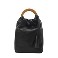 Bolso cubo retro negro con asa de madera y borlas para un estilo de moda clásica - Negro