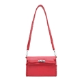 Elegant bright red crossbody bag in cross-grain leather with silver turn-lock and woven strap - Red