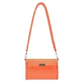 Orange crossbody bag with silver lock and wide whipstitch edge woven shoulder strap - Orange
