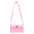 Pink Kelly style crossbody bag with woven edges and silver twist lock closure - Pink