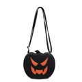 Halloween pumpkin crossbody bag in black PU leather with orange spooky face design - Black