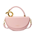 Pink crescent saddle bag with metallic gold handle and detachable shoulder strap - Pink