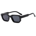 Minimalist rectangular black frame sunglasses with dark grey lenses for street style - Glossy Black Frame Grey Lens