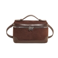 Deep brown faux suede crossbody bag with heart-shaped zipper and smooth leather trim - Coffee
