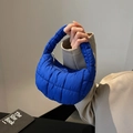 Deep blue quilted cloud bag with puffy texture and silver zipper for casual fashion - Blue