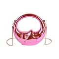 Pink metallic moon-shaped evening handbag with crescent face relief and gold chain strap - Pink
