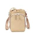 Bolso bandolera de nailon beige para botella de agua con cremallera en U y cordón ajustable - Caqui