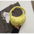 Chic quilted cloud handbag in lemon yellow with pleated nylon finish and top handle - Yellow