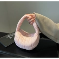 Pink quilted cloud handbag with soft puffed diamond texture and stylish top handle - Light Pink