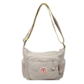 Borsa a tracolla in nylon beige con design multitasche e tracolla a strisce colorate - Bianco Sporco