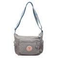 Borsa a tracolla grigia in nylon impermeabile con multitasche e tracolla jacquard - Grigio