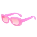 Pink candy-colored rectangular sunglasses with stylish twisted temples on white background - C8 Jelly Pink