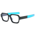 Montatura occhiali nera quadrata moderna con stanghette blu traslucide vista a 45° - Montatura Nera Aste Blu Anti Luce Blu