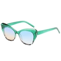 Green translucent cat-eye sunglasses with blue-to-orange gradient lenses in a side view - Green to Tortoise Frame with Blue-Tea Gradient Lens (C7)