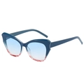 Deep blue cat-eye sunglasses with blue gradient lenses and red floral lower rim pattern - Blue to Tortoise Frame with Blue Gradient Lens (C5)