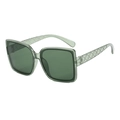 Fashion oversized square sunglasses with translucent grey-green frame and textured temples - One Size / Dark Green Frame Dark Green Lens (C7)