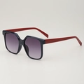 Classic oversized square sunglasses with blue frames, red temples, and purple gradient lenses - Black Frame Red Leg
