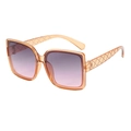 Fashionable oversized amber square frame sunglasses with purple gradient lenses - One Size (B11 Y-4) / Translucent Tea Frame Gray Lens (C5)