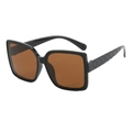 Classic oversized square black sunglasses with quilted texture temples and dark brown lenses - One Size / Black Frame Tea Lens (C2)