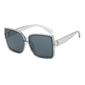 White square oversized sunglasses with transparent frames and lattice texture temples - One Size (B11 Y-4) / Transparent Grey Frame Grey Lens (C3)