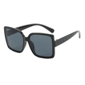 Classic black oversized square sunglasses with elegant quilted pattern on temples - One Size (B11 Y-4) / Bright Black Grey (C1)