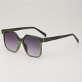 Deep green square sunglasses featuring gradient purple lenses and oversized retro frame - Green Frame Double Gray Lenses