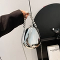 Borsa a mano a uovo in acrilico argento a specchio con manico a perle e tracolla a catena - Stile Argento Specchio / Argento