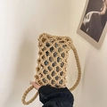 Sacoche de téléphone en coton tissé à la main beige avec design bohème ajouré - Kaki