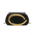 Pochette de soirée en acrylique noir avec anse en C dorée et bandoulière en chaîne - Noir