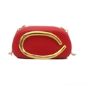 Sac de soirée rond en acrylique rouge avec poignée dorée et bandoulière chaîne - Rouge