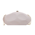 Pale pink acrylic evening clutch bag with geometric stone texture and gold chain strap - White