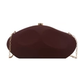 Artistic dark red pebble-shaped evening clutch bag with golden metal clasp and chain strap - Brown
