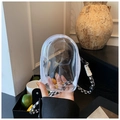 Mini-Oval-Jelly-Tasche aus klarem PVC mit schwarz-weiß gewebtem Seilgurt für Puppen - Weiß