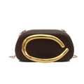 Deep brown acrylic evening clutch with large gold C-clasp and elegant metal chain - Brown